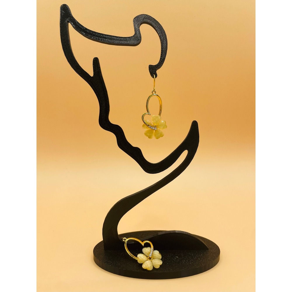 Gold Tone Heart Floral Drop Earrings Yellow Shimmer Crystal Accents